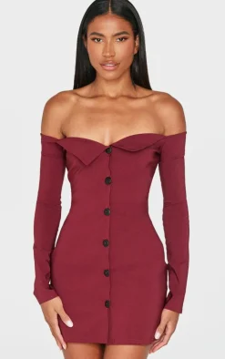 Button Detail Bardot Bodycon Dress-PrettyLittleThing New