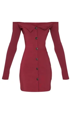 Button Detail Bardot Bodycon Dress-PrettyLittleThing New