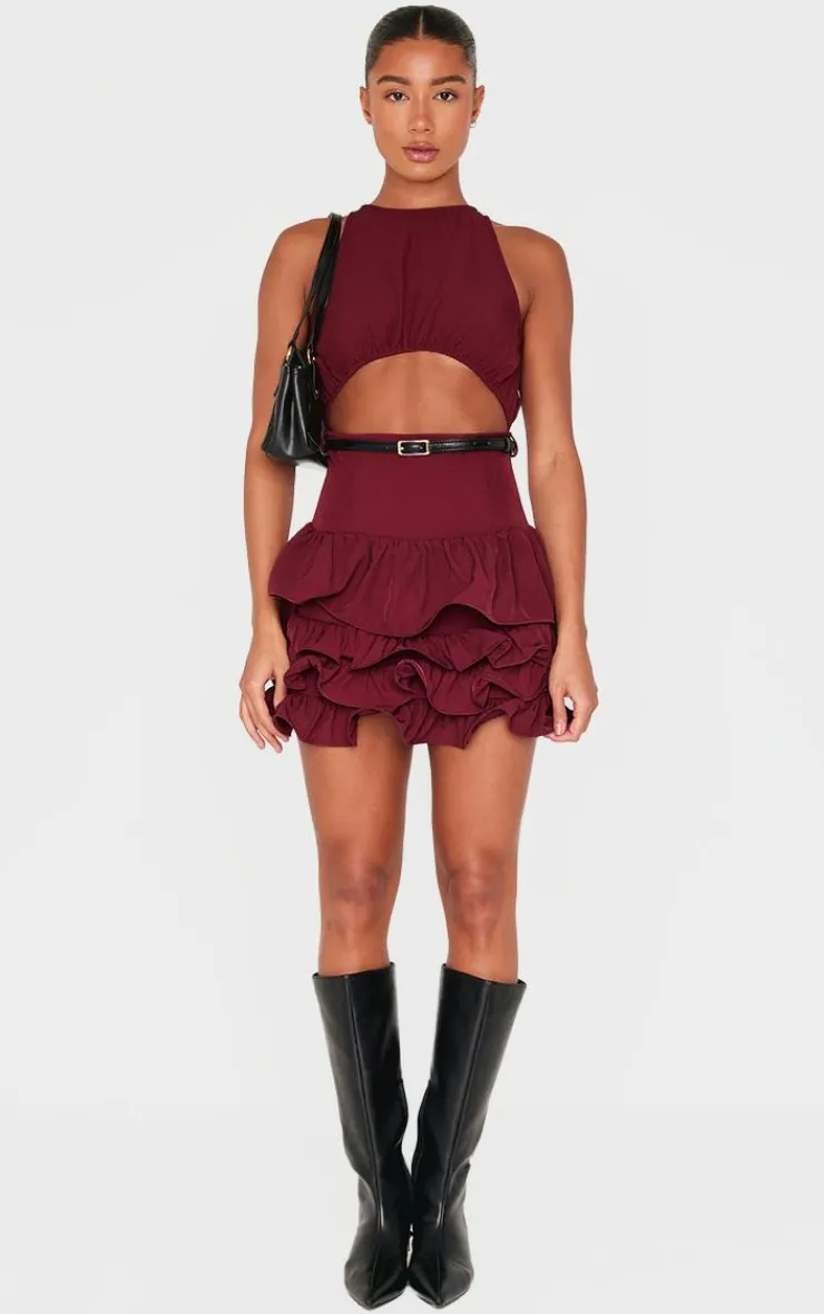 Cut Out Belted Frill Hem Shift Dress-PrettyLittleThing Online