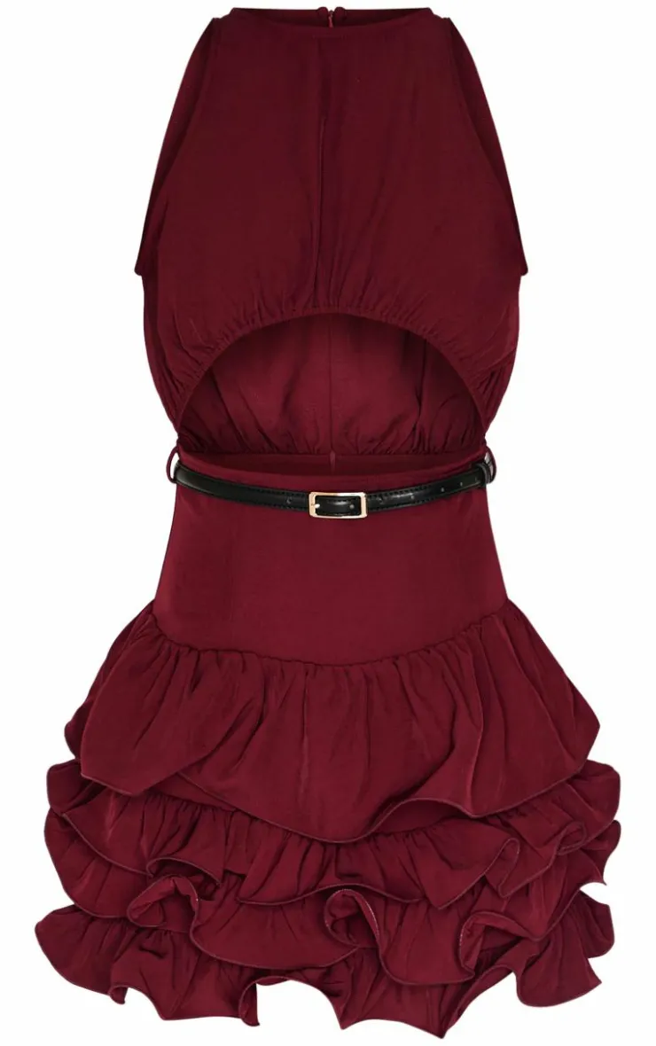 Cut Out Belted Frill Hem Shift Dress-PrettyLittleThing Online