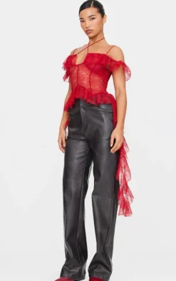 PrettyLittleThing Blouses*Lace Ruffle Halterneck Long Top