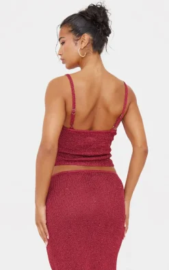 Hot PrettyLittleThing Sequin Knit Cami Top Wine