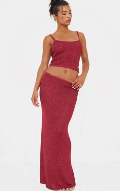 Hot PrettyLittleThing Sequin Knit Cami Top Wine