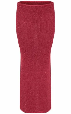 Hot PrettyLittleThing Sequin Knit Maxi Skirt Wine
