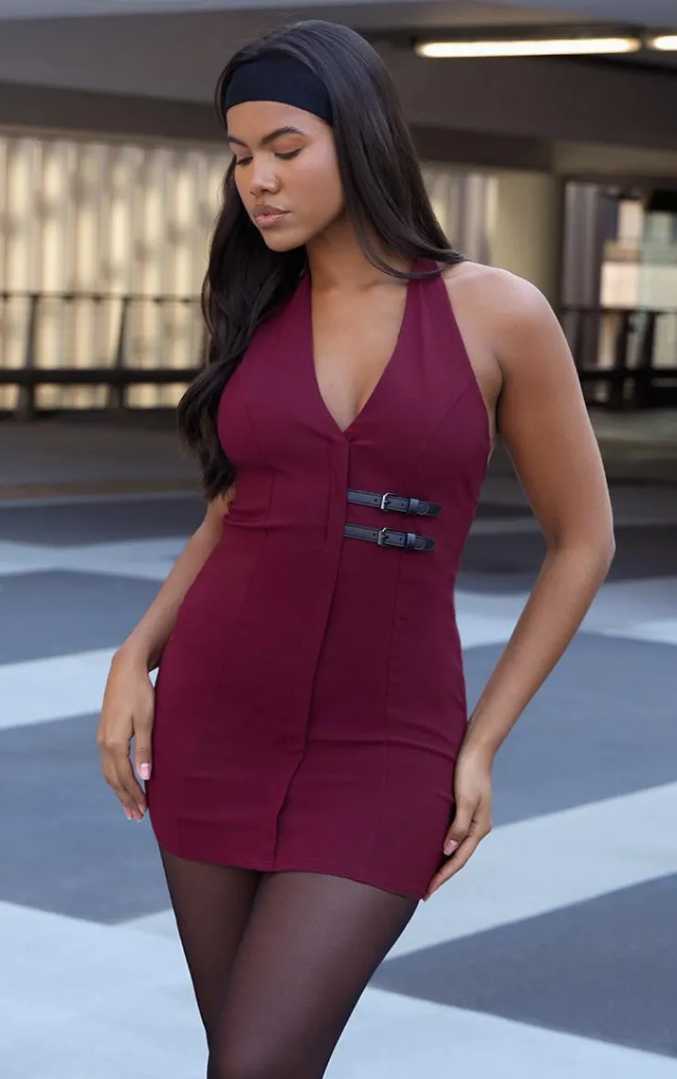 Stretch Woven Belted Bodycon Dress-PrettyLittleThing Discount