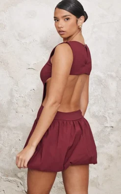 Wine Stretch Woven Cut Out Backless Shift Dress-PrettyLittleThing Online