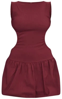 Wine Stretch Woven Cut Out Backless Shift Dress-PrettyLittleThing Online