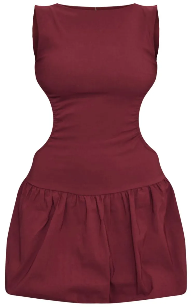 Wine Stretch Woven Cut Out Backless Shift Dress-PrettyLittleThing Online