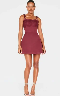 Woven Lace Detail Tie Strap A Line Shift Dress-PrettyLittleThing Discount