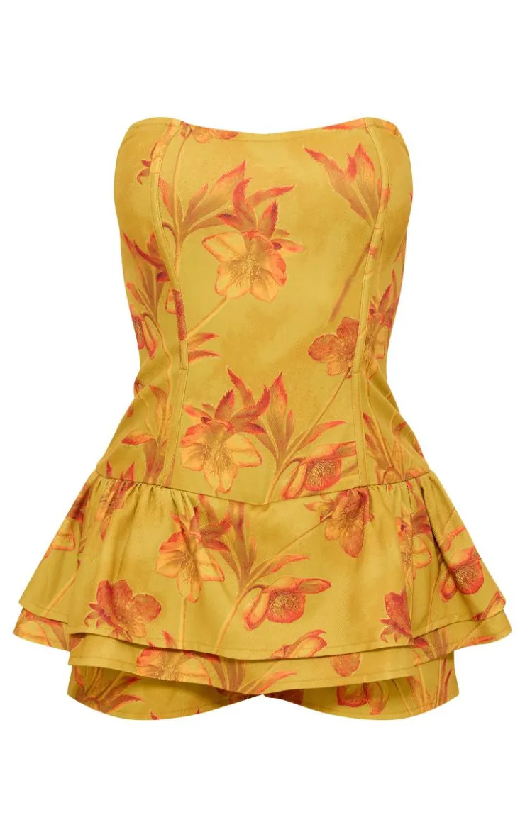 Blossom Twill Bandeau Rara Romper-PrettyLittleThing Outlet