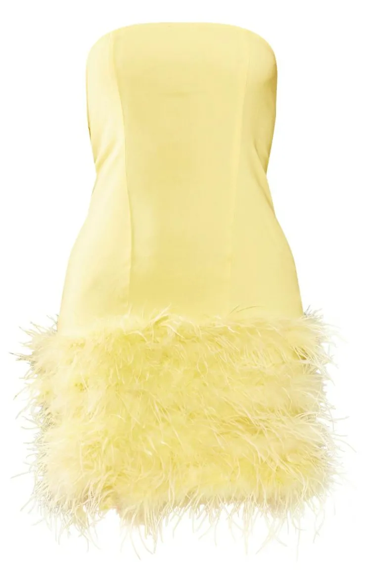 Faux Feather Detail Bandeau Bodycon Dress-PrettyLittleThing Best