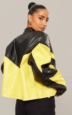 PrettyLittleThing Faux Leather Jackets*Faux Leather Contrast Panel Oversized Motocross Jacket