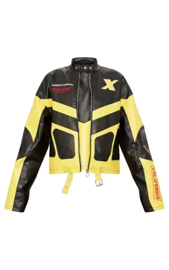 PrettyLittleThing Faux Leather Jackets*Faux Leather Contrast Panel Oversized Motocross Jacket