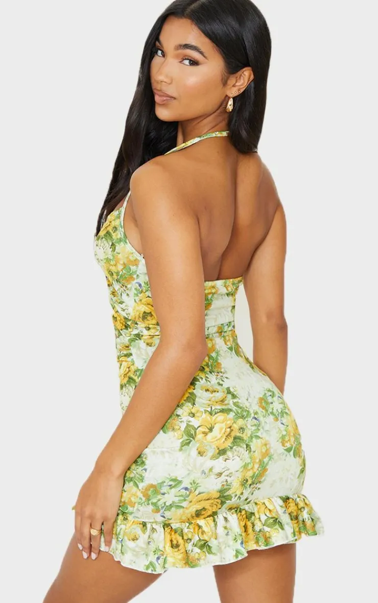 Floral Print Cut Out Frill Hem Halterneck Shift Dress-PrettyLittleThing Best