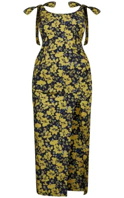 Floral Print Tie Sleeve Split Midaxi Dress-PrettyLittleThing New
