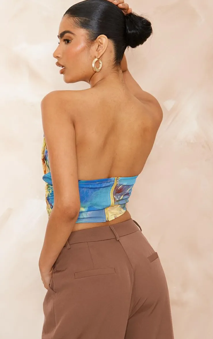 PrettyLittleThing Corsets*Floral Print Woven Pleated Drape Front Corset