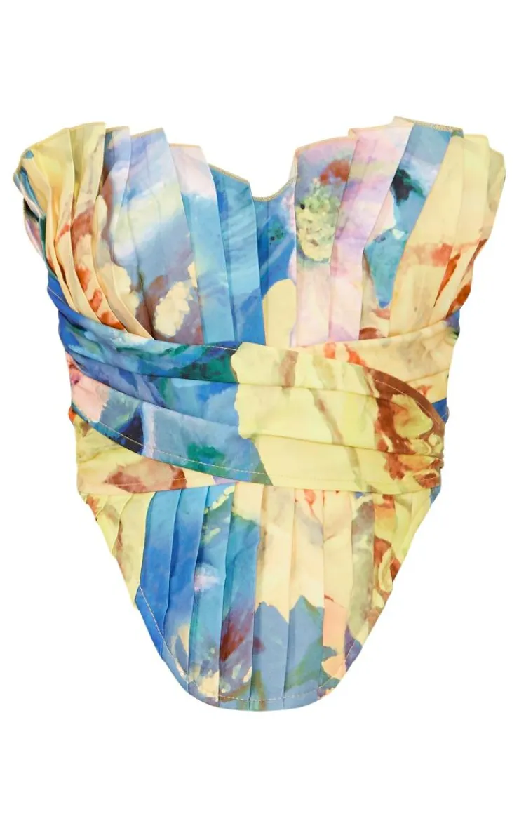 PrettyLittleThing Corsets*Floral Print Woven Pleated Drape Front Corset