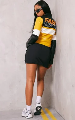 PrettyLittleThing Faux Leather Jackets*Graphic Back Fitted Faux Leather Racer Jacket