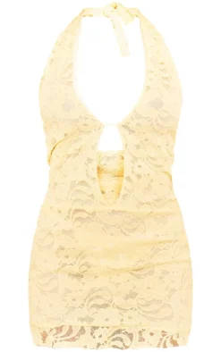 Lace Plunge Halterneck Mini Dress-PrettyLittleThing New