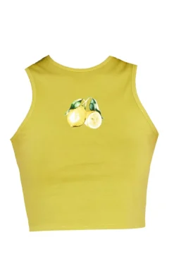 PrettyLittleThing Sleeveless Tops*Lemon Graphic Detail Racer Vest Top