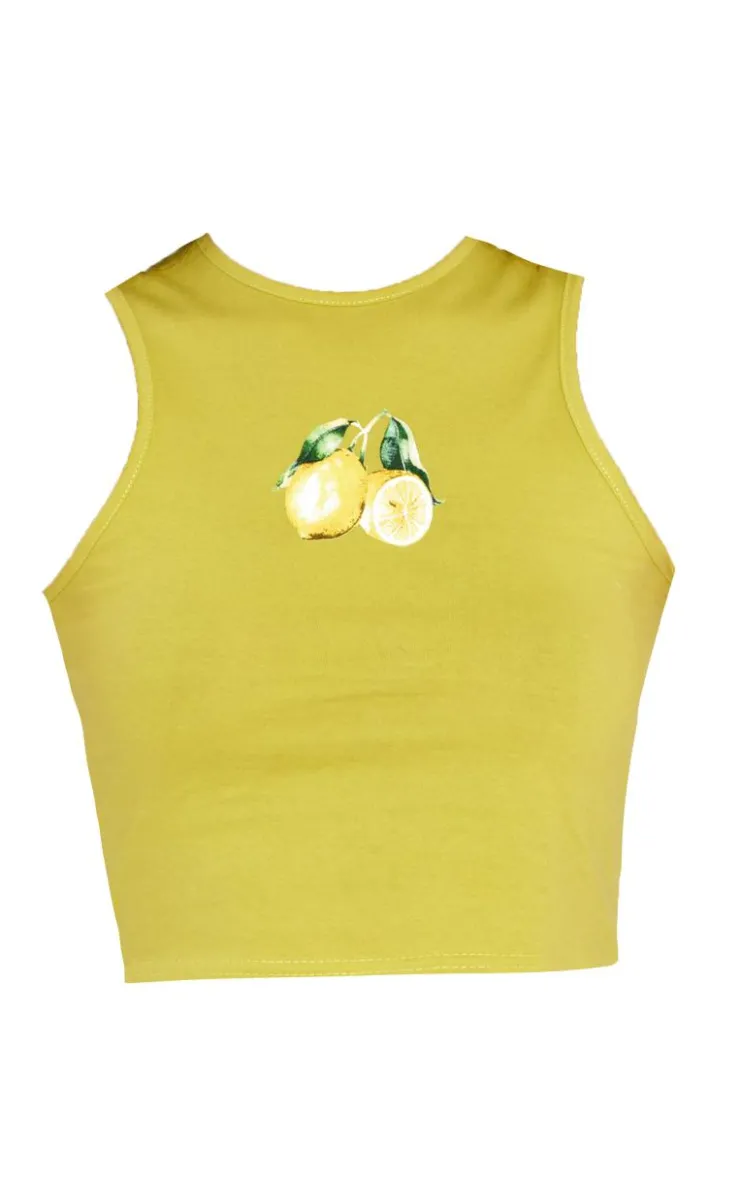 PrettyLittleThing Sleeveless Tops*Lemon Graphic Detail Racer Vest Top