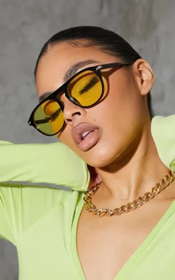 PrettyLittleThing Colored Sunglasses*Yellow Lens Round Frame Sunglasses