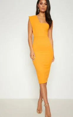 One Shoulder Draped Midi Dress-PrettyLittleThing Online