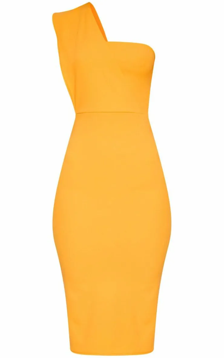 One Shoulder Draped Midi Dress-PrettyLittleThing Online