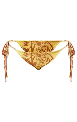 Yellow Paisley Print String Side Bikini Bottom