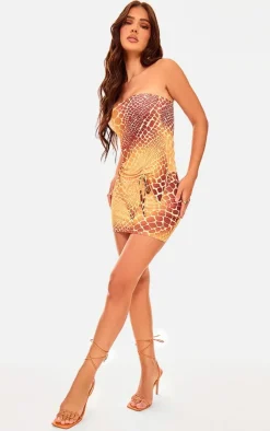 Discount PrettyLittleThing Print Slinky Micro Mini Skirt Yellow