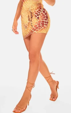 Discount PrettyLittleThing Print Slinky Micro Mini Skirt Yellow