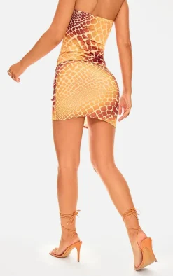 Discount PrettyLittleThing Print Slinky Micro Mini Skirt Yellow