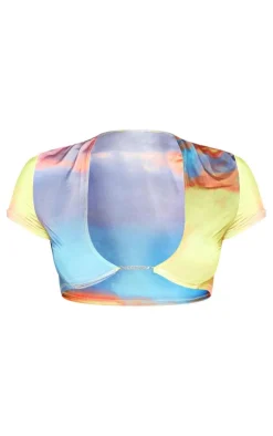 New PrettyLittleThing Print Trim Detail Crop Top Yellow