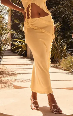 Clearance PrettyLittleThing Rib Knit Frill Detail Maxi Skirt Yellow