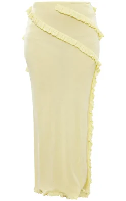Clearance PrettyLittleThing Rib Knit Frill Detail Maxi Skirt Yellow