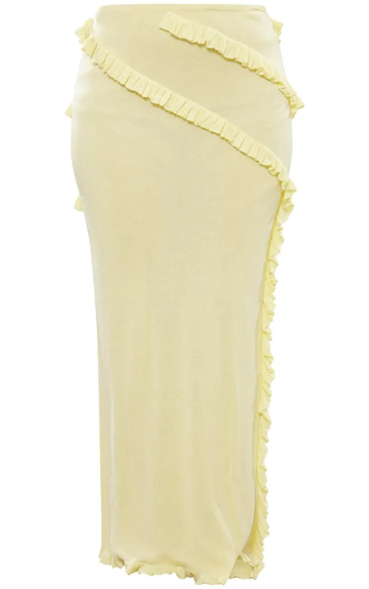 Clearance PrettyLittleThing Rib Knit Frill Detail Maxi Skirt Yellow