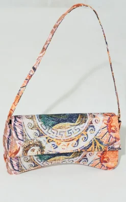PrettyLittleThing Shoulder Bags*Roman Horse Mosaic Print Flap Over Baguette Shoulder Bag