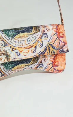 PrettyLittleThing Shoulder Bags*Roman Horse Mosaic Print Flap Over Baguette Shoulder Bag