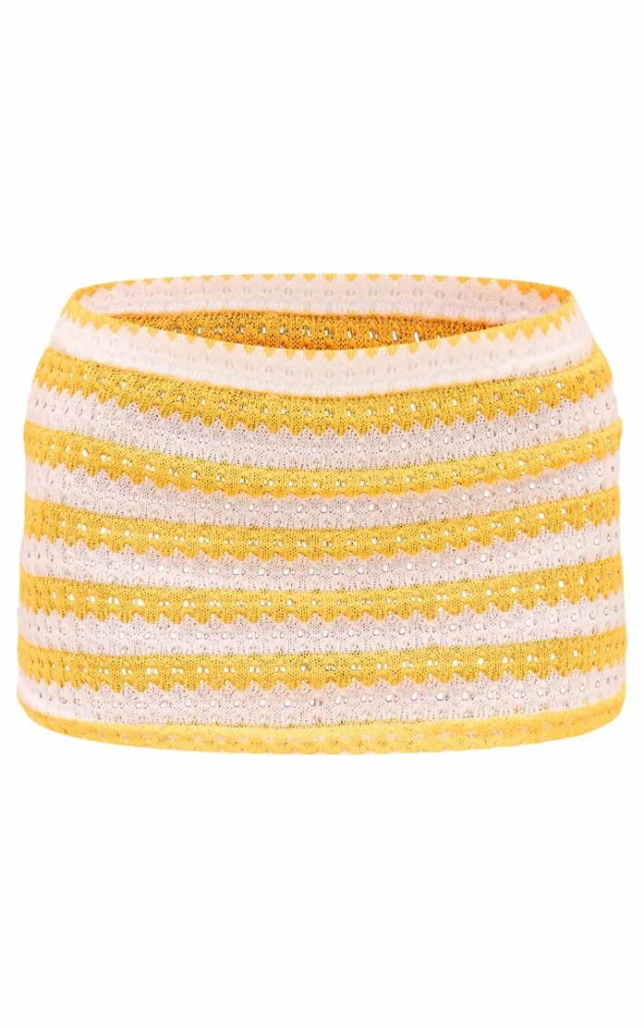 Yellow Striped Textured Jersey Mini Skirt