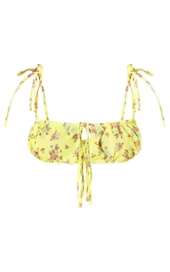 Best PrettyLittleThing Woven Floral Printed Tie Strap Bralet Yellow