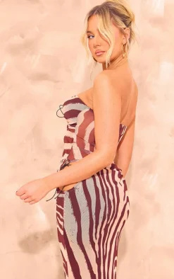 Best PrettyLittleThing Zebra Print Mesh Tie Detail Top Multi