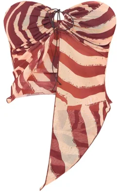 Best PrettyLittleThing Zebra Print Mesh Tie Detail Top Multi