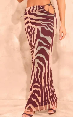 PrettyLittleThing Zebra Print Mesh Lined Maxi Skirt Multi