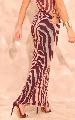 PrettyLittleThing Zebra Print Mesh Lined Maxi Skirt Multi
