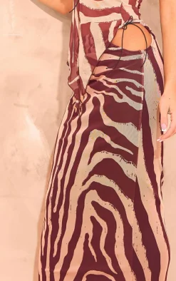 PrettyLittleThing Zebra Print Mesh Lined Maxi Skirt Multi