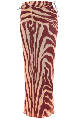 PrettyLittleThing Zebra Print Mesh Lined Maxi Skirt Multi